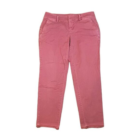 Loft Cropped Chino Pants Belle Pink Khakis Stretch Straight Low Rise Distressed - Picture 1 of 5